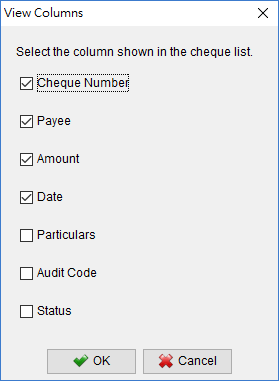 cheque list column