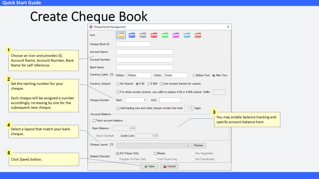 Quick Start Guide Create Cheque Book