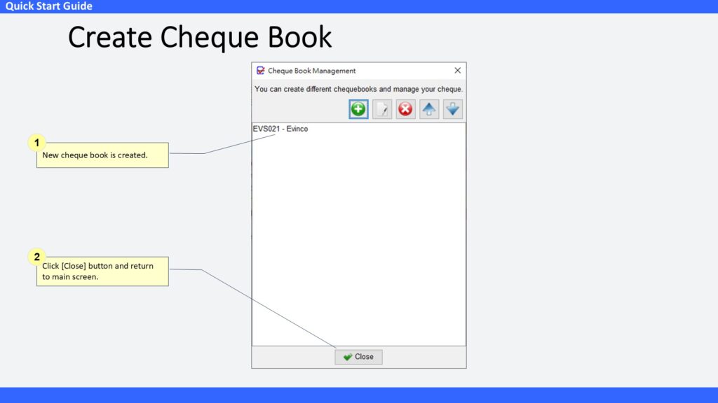 Quick Start Guide Create Cheque Book