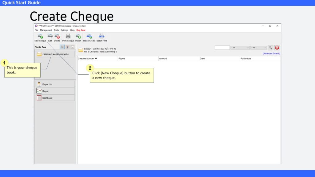 Quick Start Guide Create Cheque