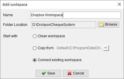 ChequeSystem connect dropbox workspace