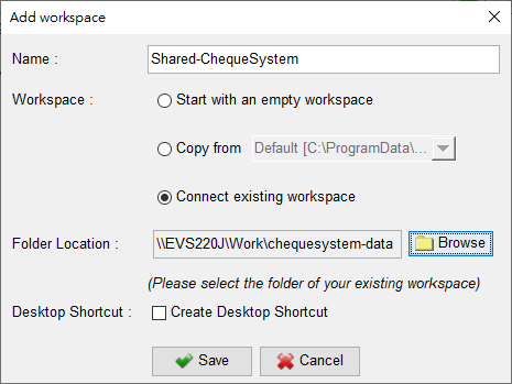 Connect existing workspace