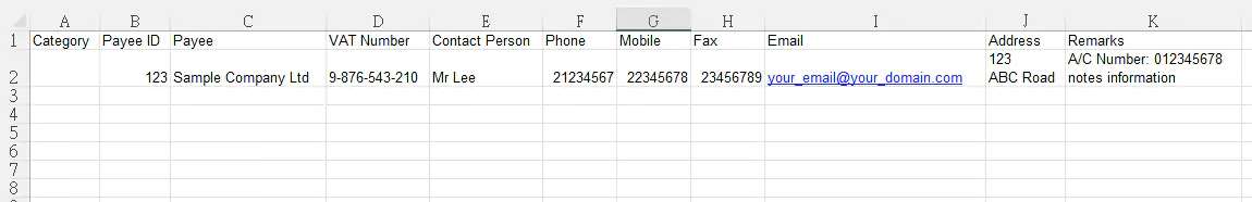 Import Payee Excel