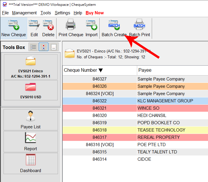 Batch Create Cheques Button