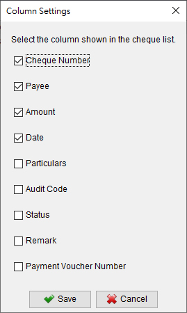 Customize Columns Displayed in Cheque List
