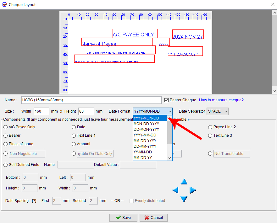 date format in cheque layout