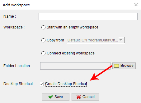 Create Desktop Shortcut for workspace