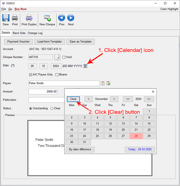 remove cheque date on cheque