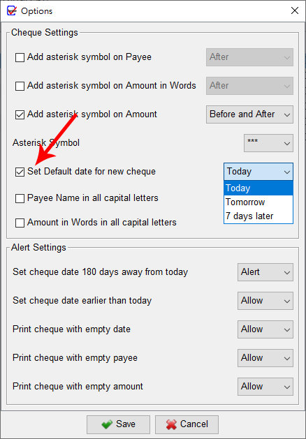 Default Date for New Cheques