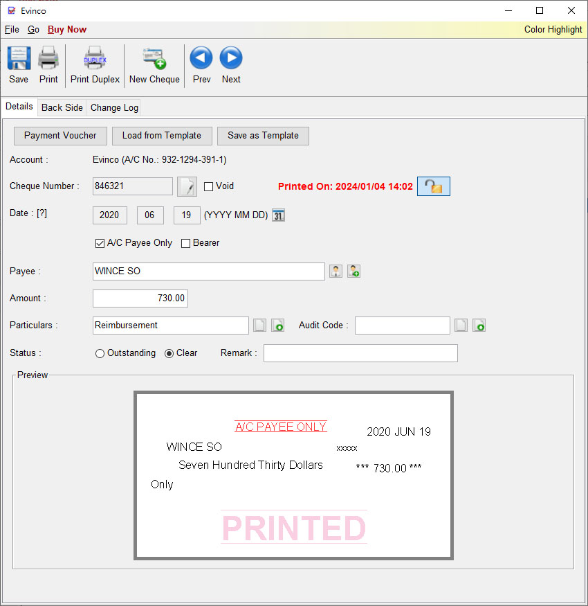 Unlock a printed cheque