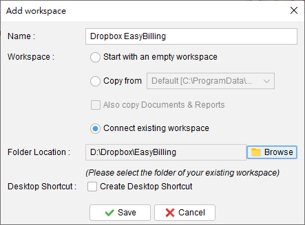 Connect dropbox workspace