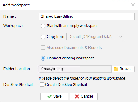 Connect existing workspace