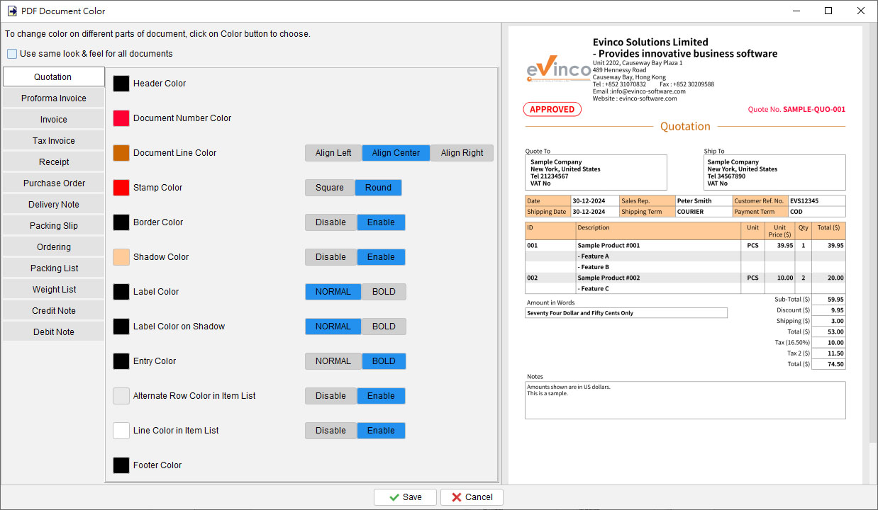 Document Color Settings