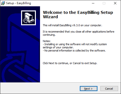 Install EasyBilling on Windows - Welcome Screen