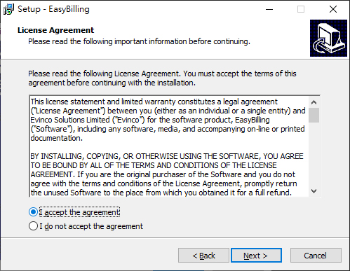 Install EasyBilling on Windows - License Agreement