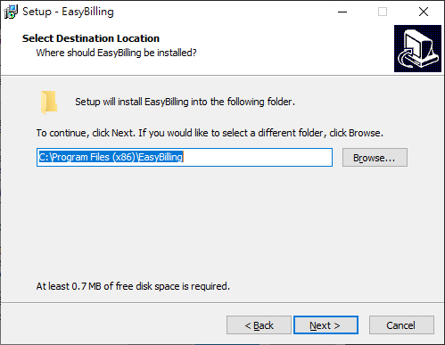 Install EasyBilling on Windows - Install location