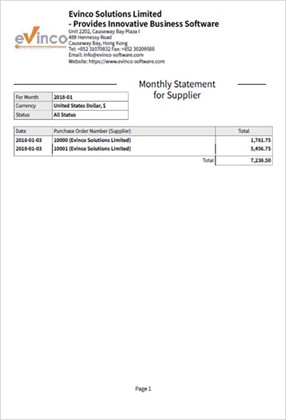 Monthly Statement for Supplier Sample Output