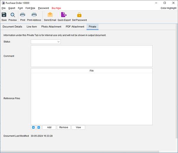 Purchase Order Private Tab