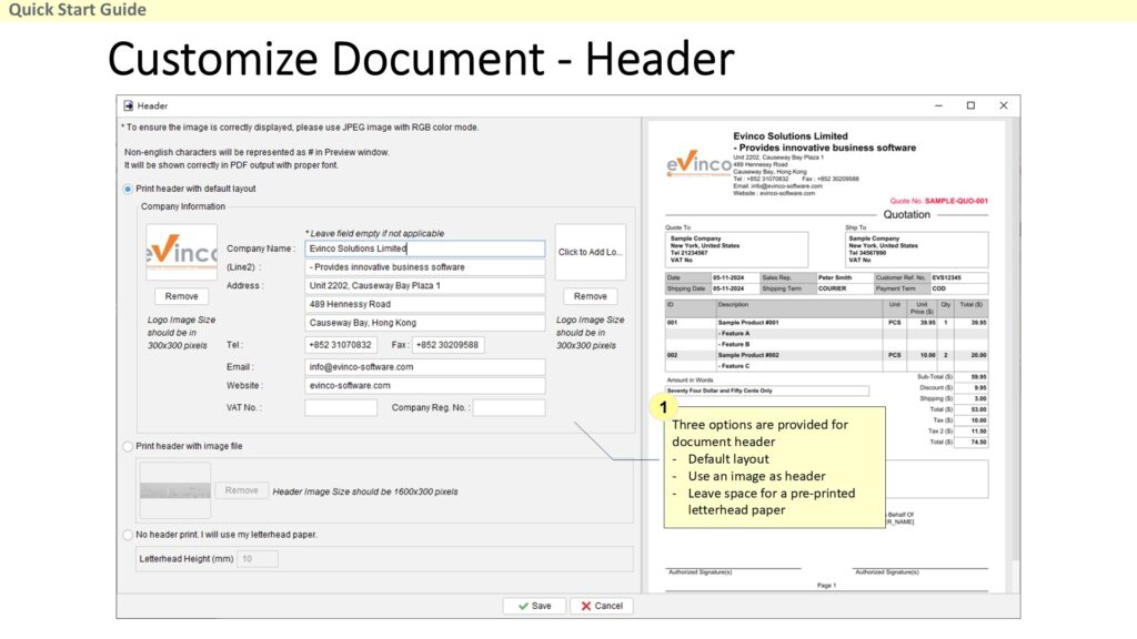 Quick Start Guide - Customize Document Header