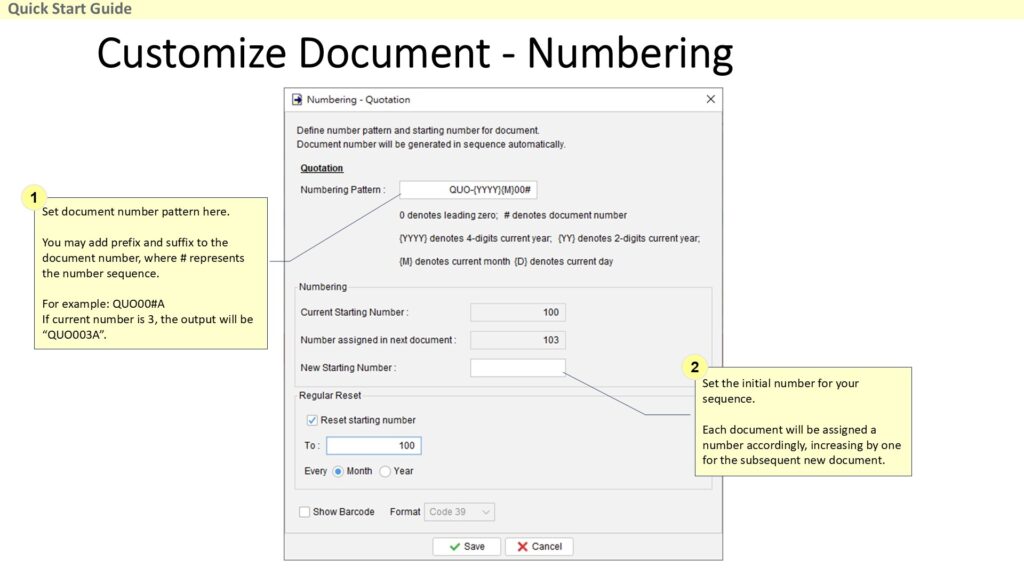 Quick Start Guide - Customize Document Numbering