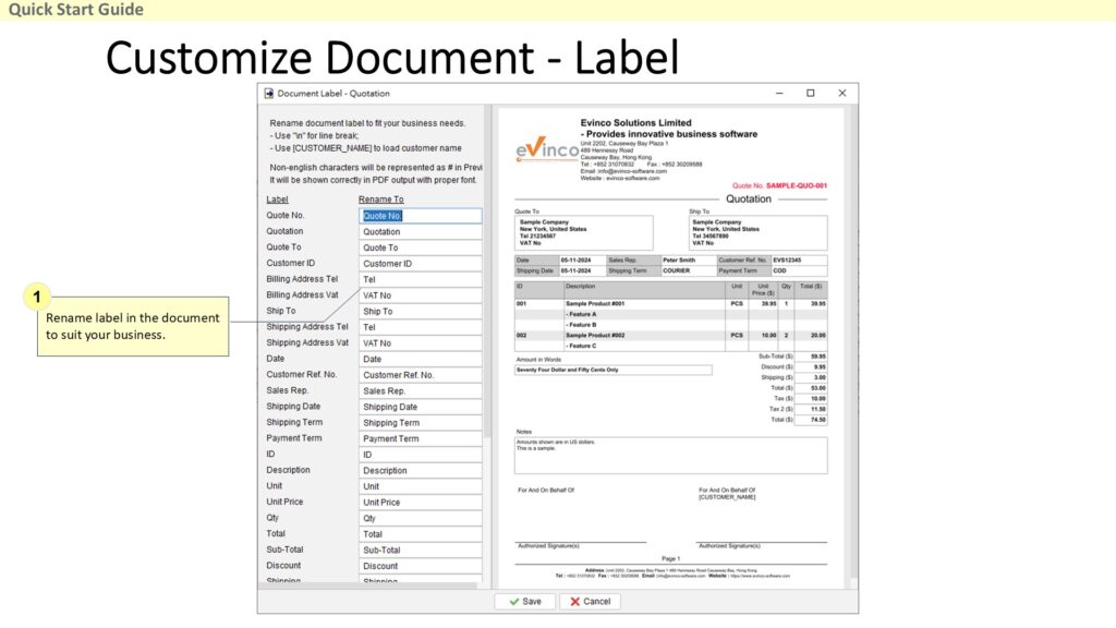 Quick Start Guide - Customize Document Label