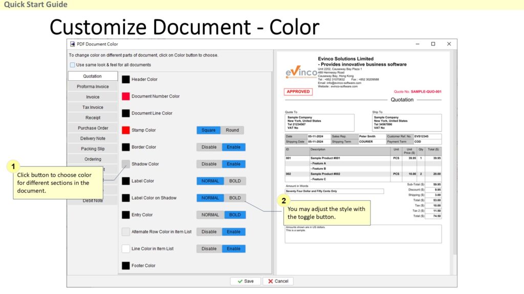 Quick Start Guide - Customize Document Color