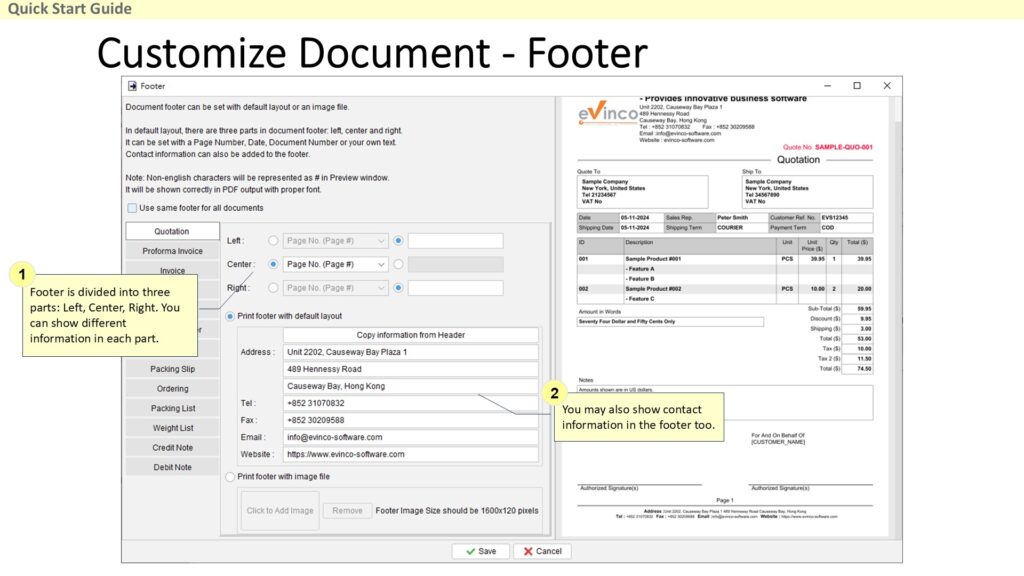 Quick Start Guide - Customize Document Footer