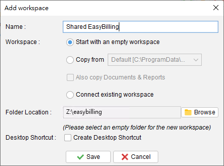 Workspace in Server or Shared Drive