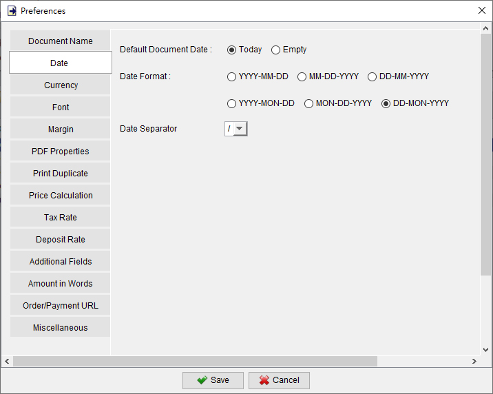 EasyBilling Date Format