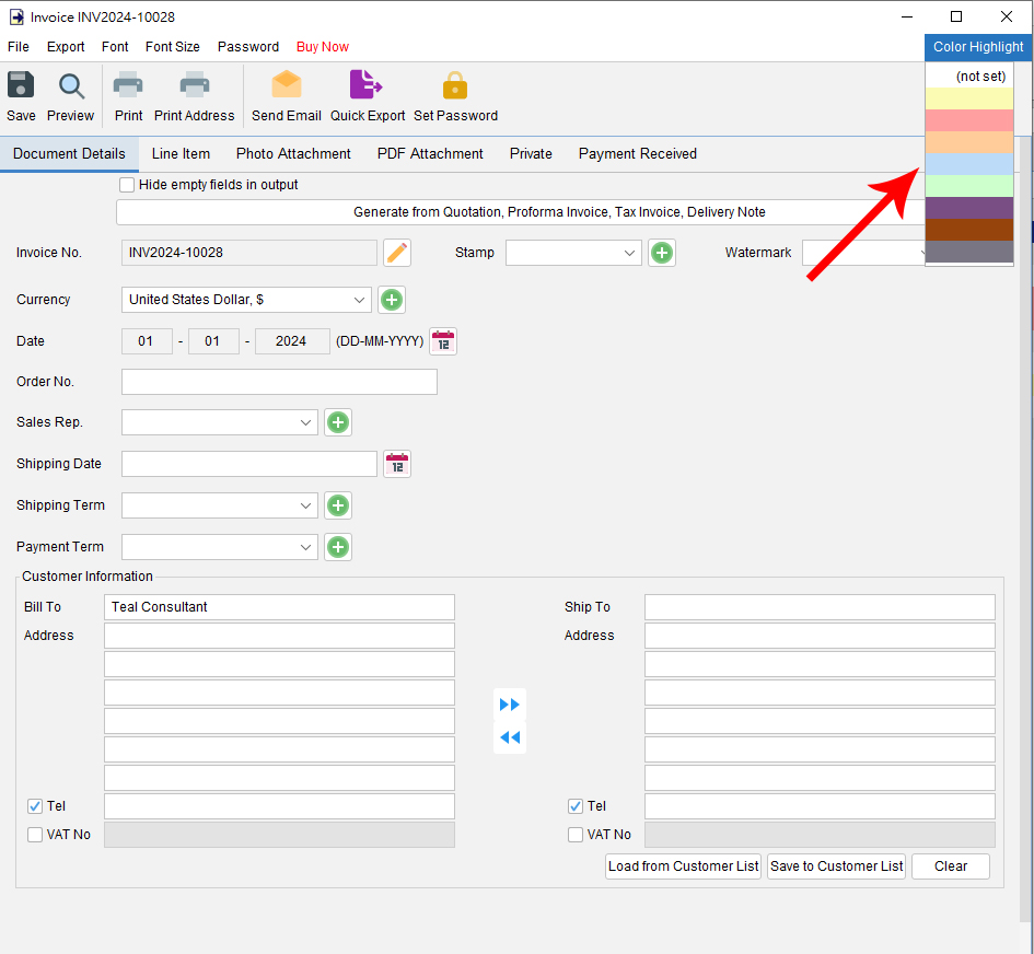 Color Highlighting Document