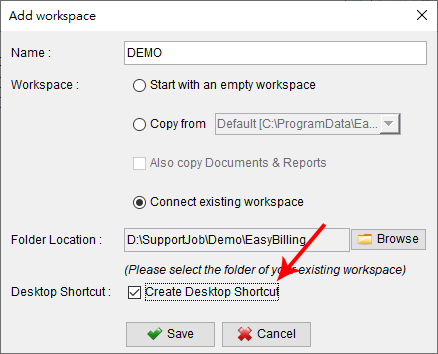 Create Desktop Shortcut for workspace