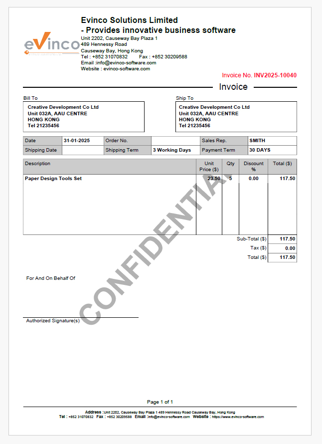 EasyBilling document with gray watermark