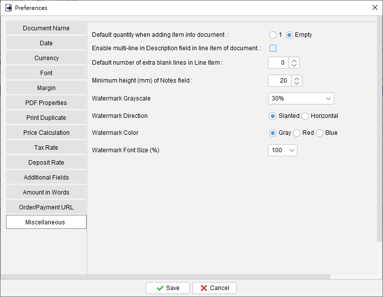 Watermark Settings for document