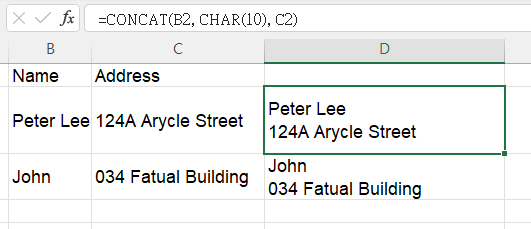 Excel char(10) to input line break