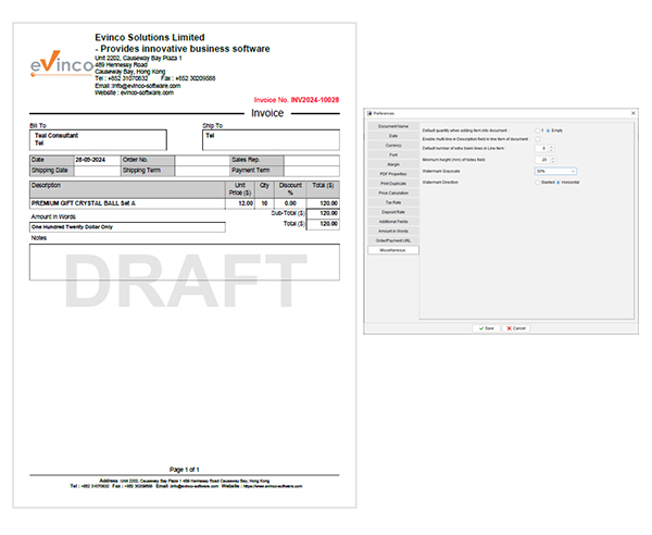 EasyBilling Watermark on Document