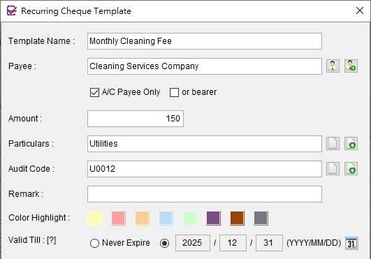 Recurring Cheque Template