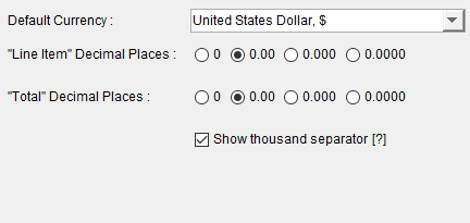 EasyBilling currency decimal points settings