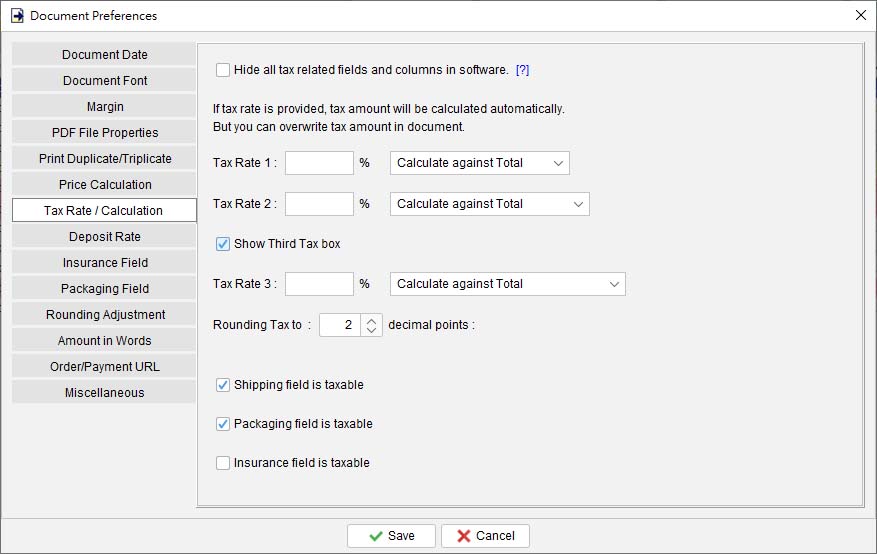 tax rate and tax calculation in easybilling