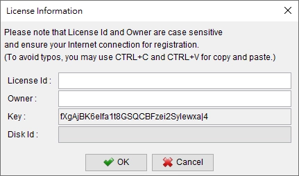 Software registration dialog