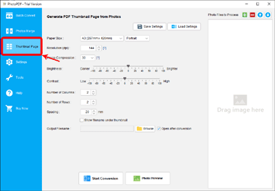 add multiple photos as thumbnail index into a pdf file 