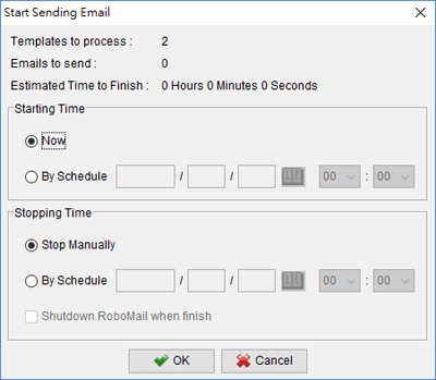 set starting and stoping time email sending