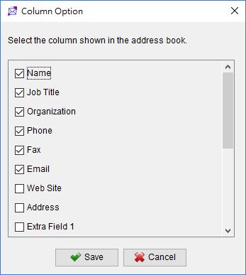 display column of address book