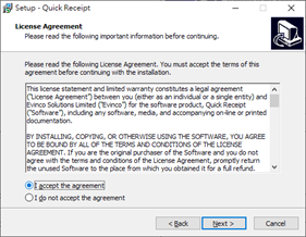 Install Quick Receipt on Windows - License Agreement
