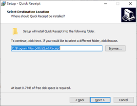 Install Quick Receipt on Windows - Install location
