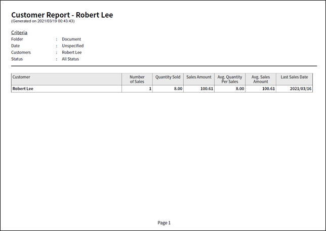 Customer Report Sample