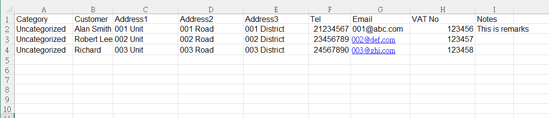 匯入顧客資料 Excel 檔案