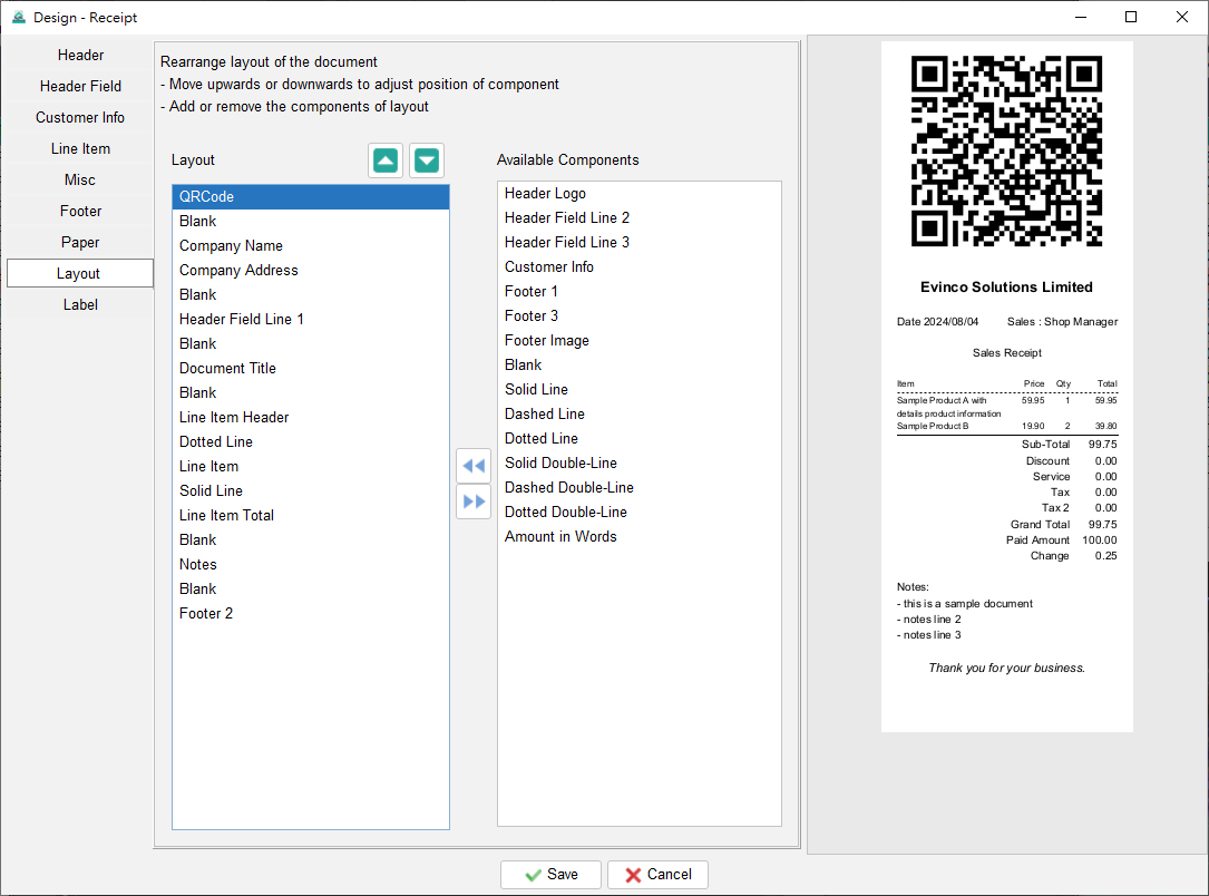 Adjust QR Code field in Receipt