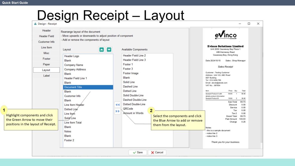 Quick Start Guide Design Receipt Layout