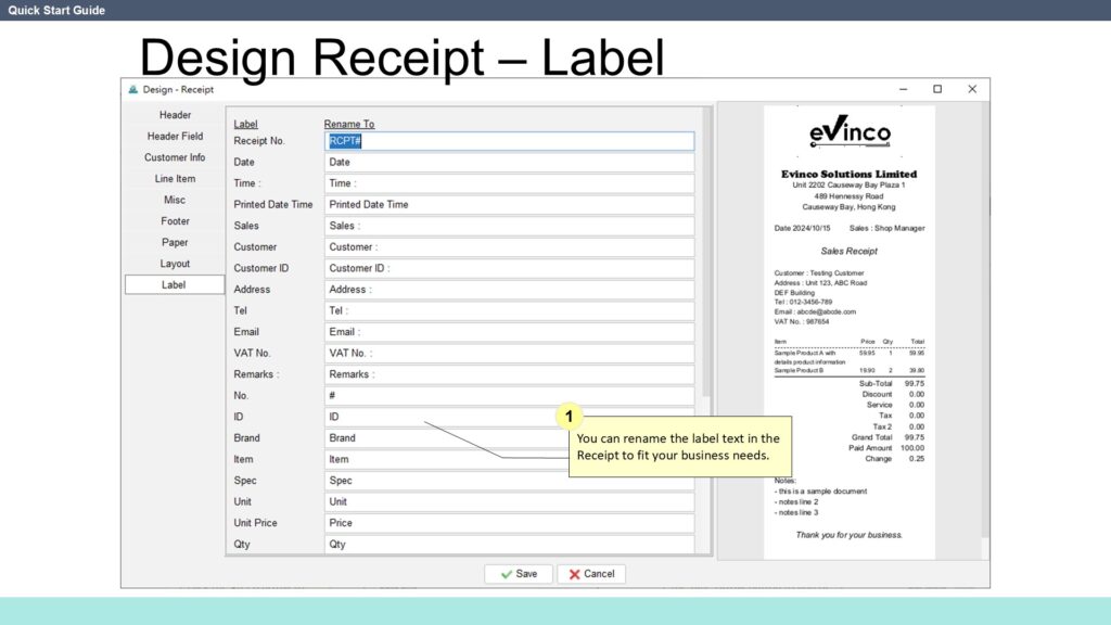 Quick Start Guide Design Receipt Label