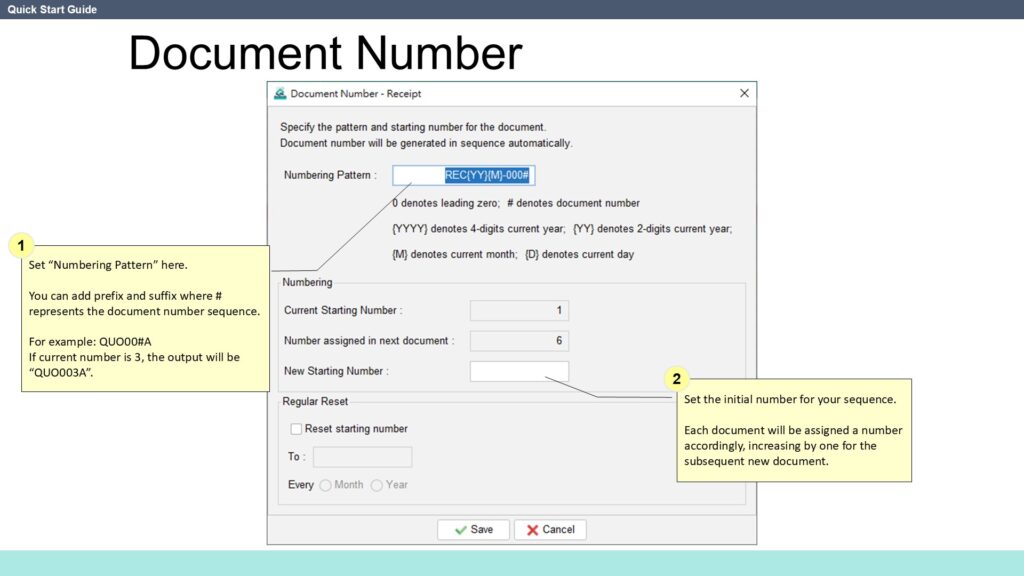 Quick Start Guide Document Number Settings